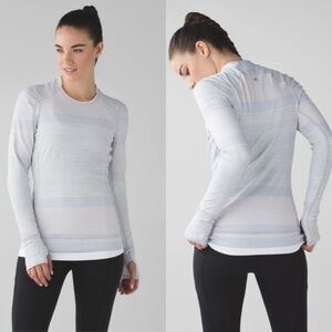 Lululemon Think Fast Long Sleeve Om Stripe Heathered Silver Spoon Multi SZ 10